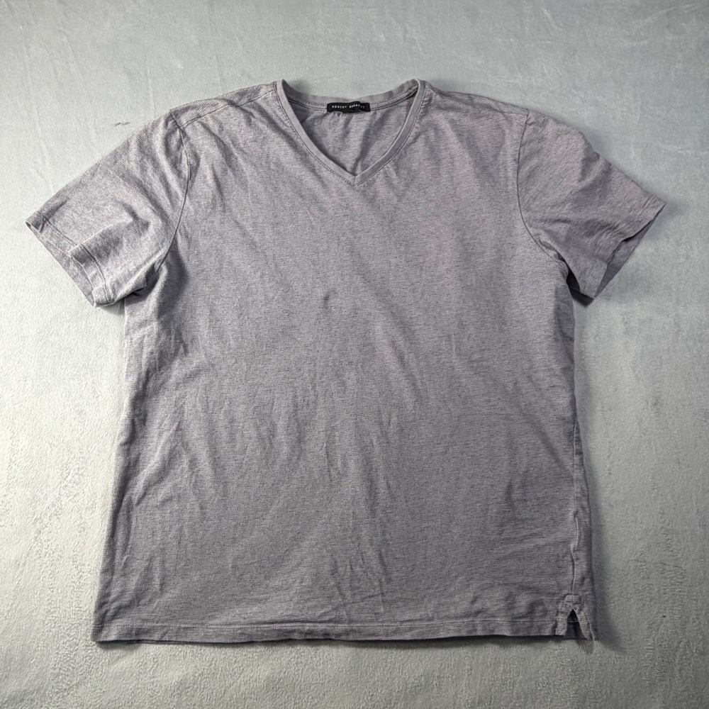 Robert Barakett Mens Grey Slub Knit Cotton V-Neck T-Shirt Size Large